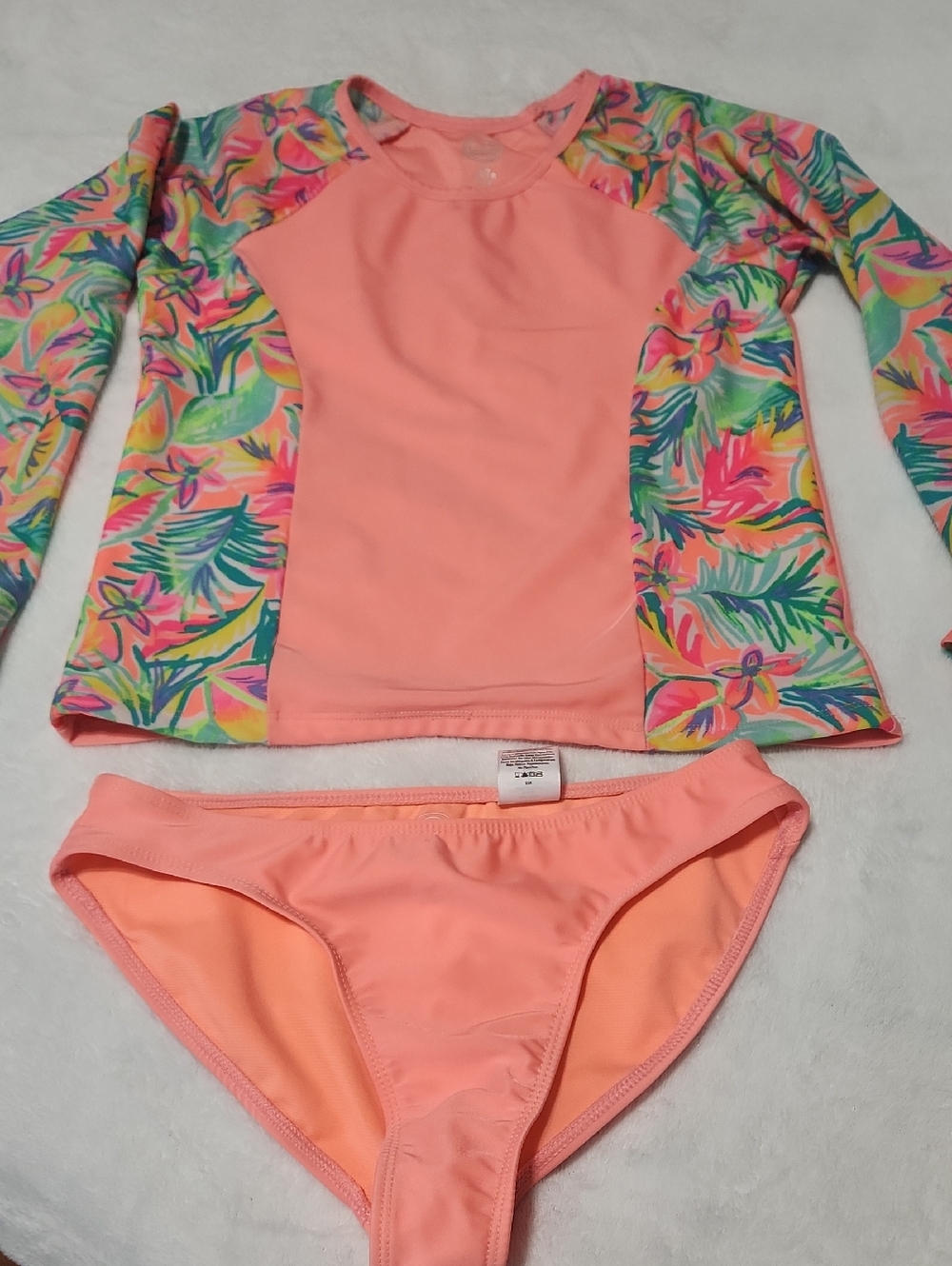wonder nation Peach & Multicolor Floral Rashguard Set